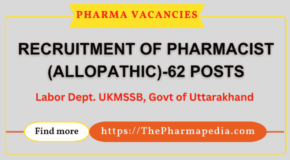 Pharmacist vacancy at UKMSSB Uttarakhand